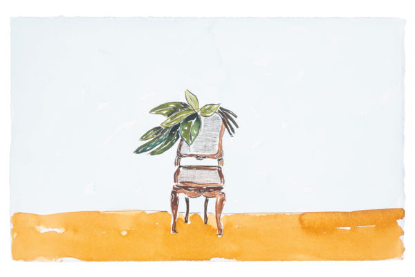 Dalton Paula | Assentar [to settle] a naturalist and leaves | India ink and watercolor on paper | 25 x 40 cm | 2019 | Photo: Paulo Rezende