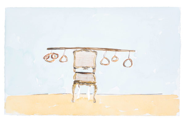 Dalton Paula | Assentar [to settle] sausage seller | India ink and watercolor on paper | 25 x 40 cm | 2019 | Photo: Paulo Rezende