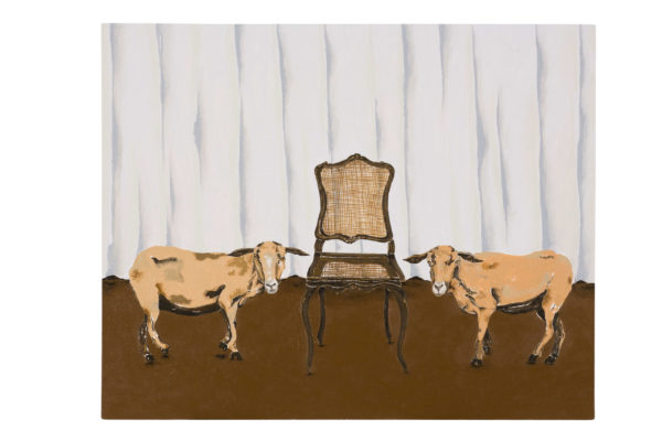 Dalton Paula | Cabra e cadeira | Óleo e folha de ouro 22K sobre tela | 40 x 50 cm | 2017 | Foto: Paulo Rezende
